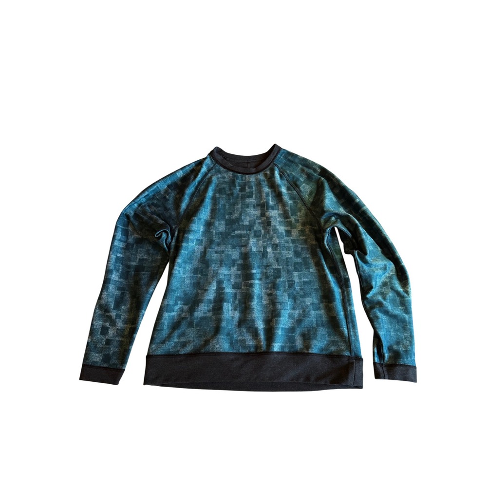 Lululemon Mens Reversible Sweatshirt Teal Pixel Print Charcoal Grey Size L
